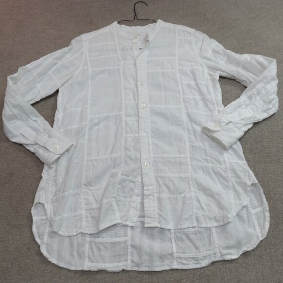 Billy Reid Shirt XS White Patchwork Band Collar Relaxed Made in Portugal - Picture 1 of 12
